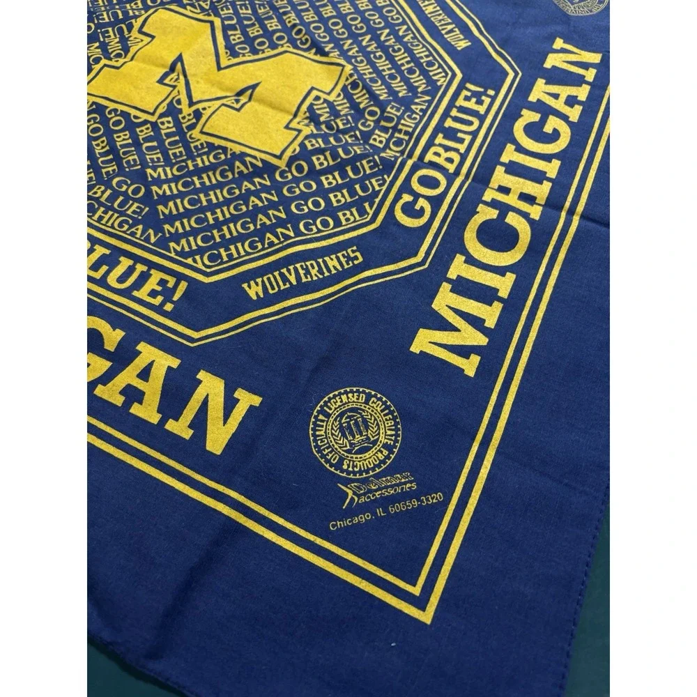 Vintage University Of Michigan Bandana 22x21 Wolverines Blue Yellow 80s 90s